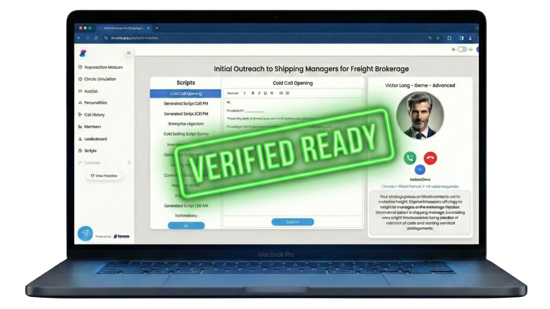 Simmie AI Sales Simulation Platform Interface with Verified Ready Badge